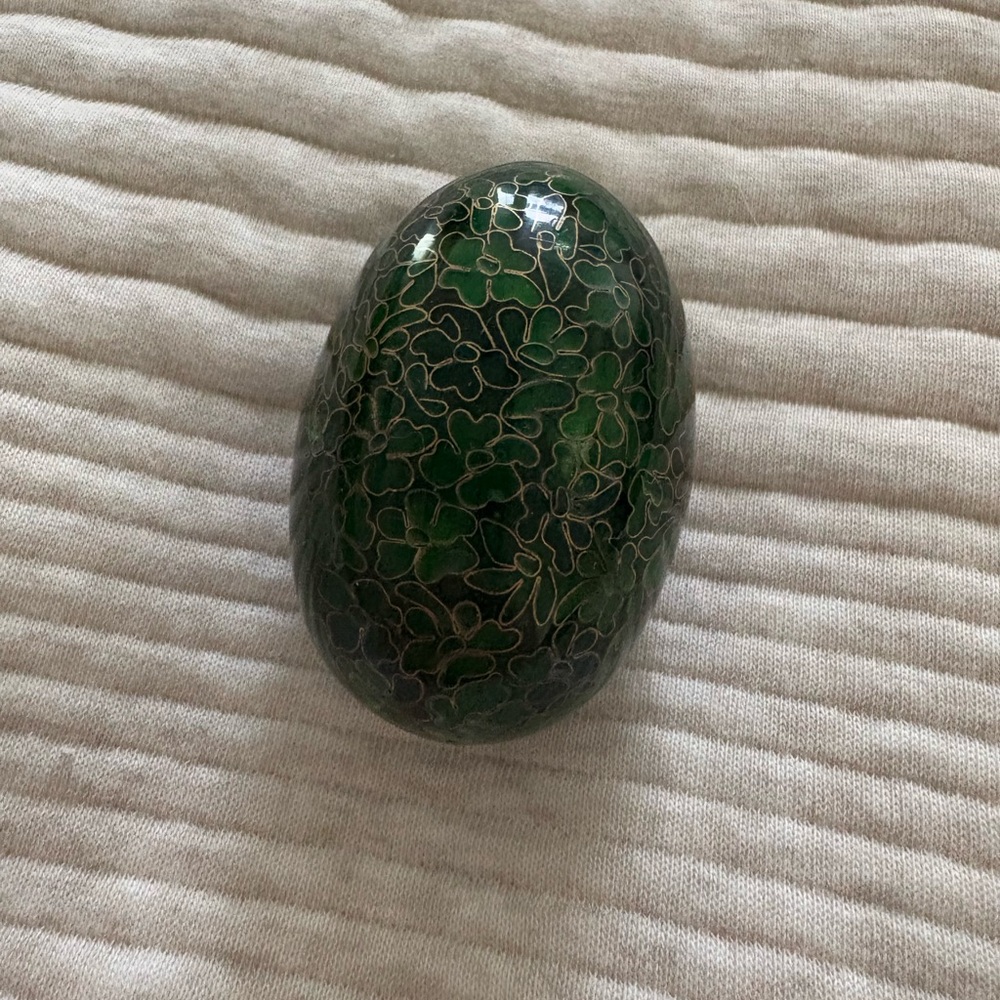 Vintage Cloisonné Dark Green Brass Egg Decoration